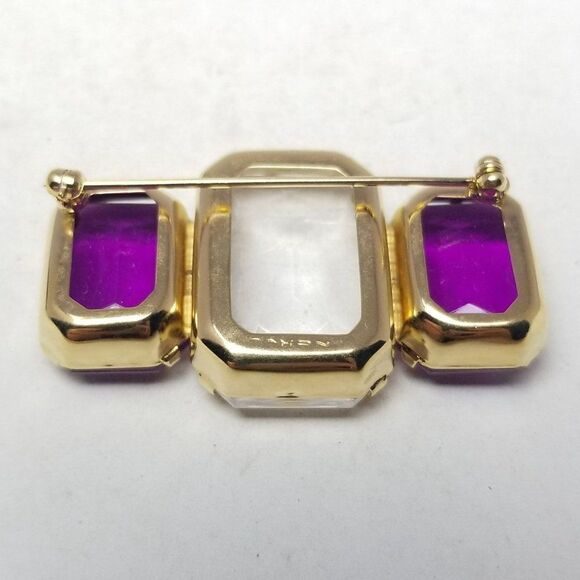 Vintage Purple and Clear Rectangle Rhinestone Brooch, Jewel Tone, Estate - Picture 2 of 5